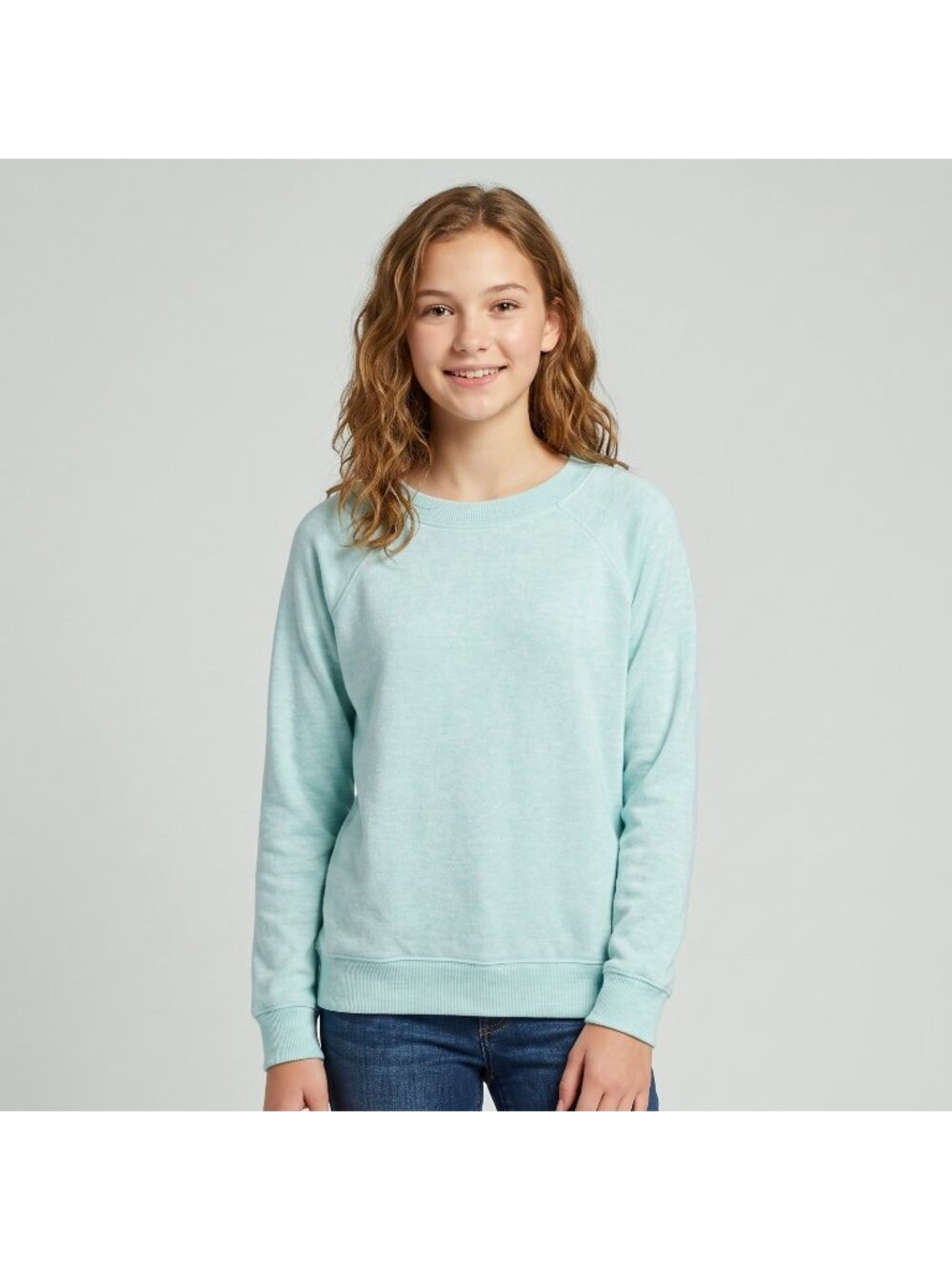 No Comment Girl's Mint Green Knit Crewneck Pullover Sweatshirt Top in size XL 16
